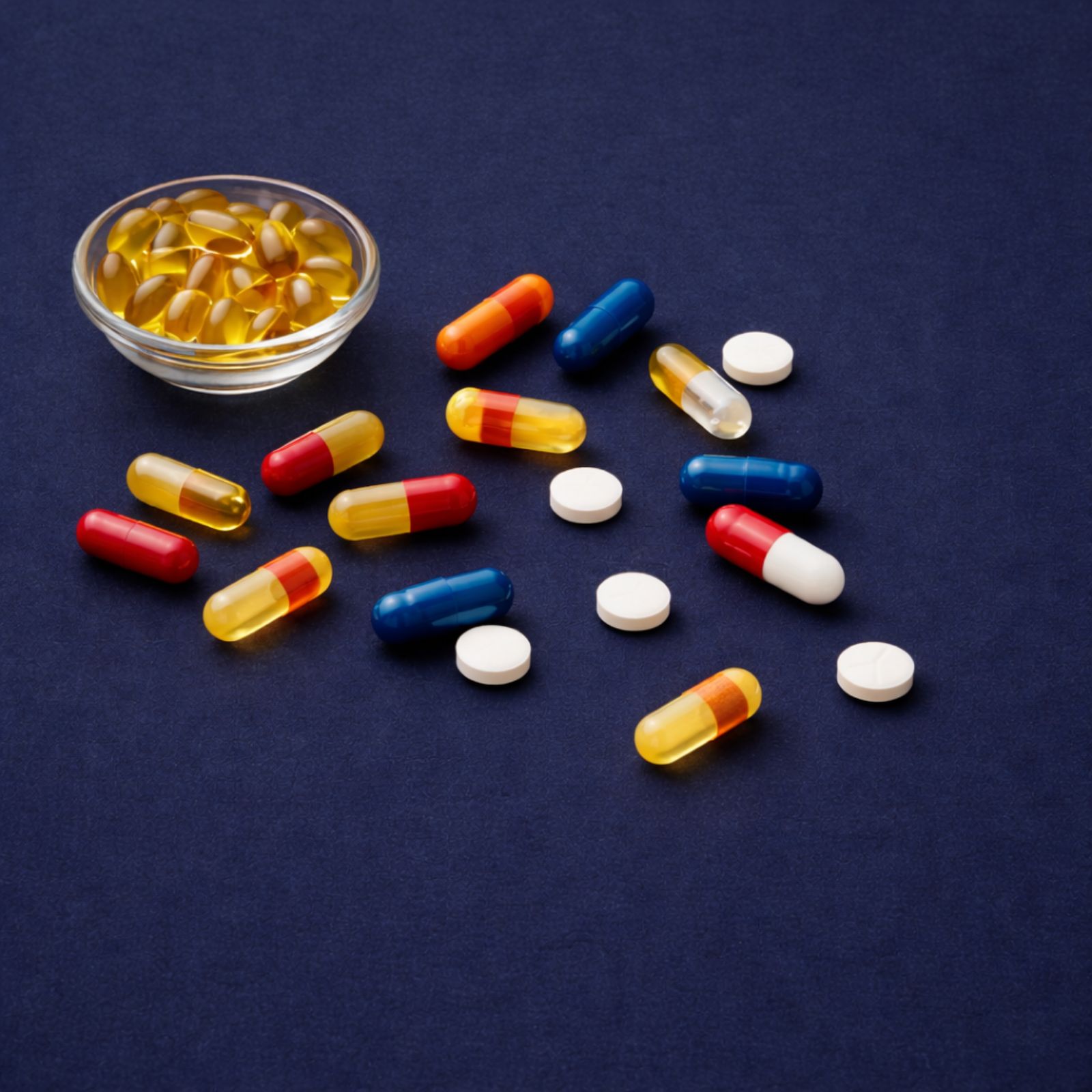 Rows of pharmaceutical bottles and containers on a production line.